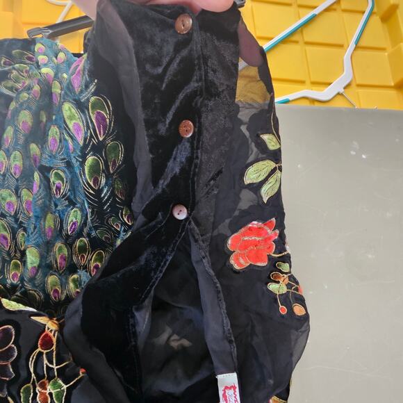 Boho Burnout Velvet Peacock Embroidered Kimono Shawl Wrap Fringe One Size - Picture 6 of 9